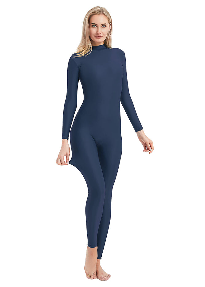 Ladies Blue Turtleneck Long Sleeve Unitard