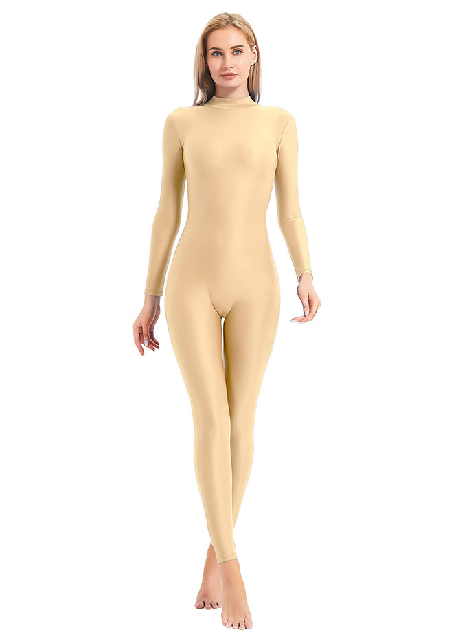 Ladies Nude Turtleneck Long Sleeve Unitard