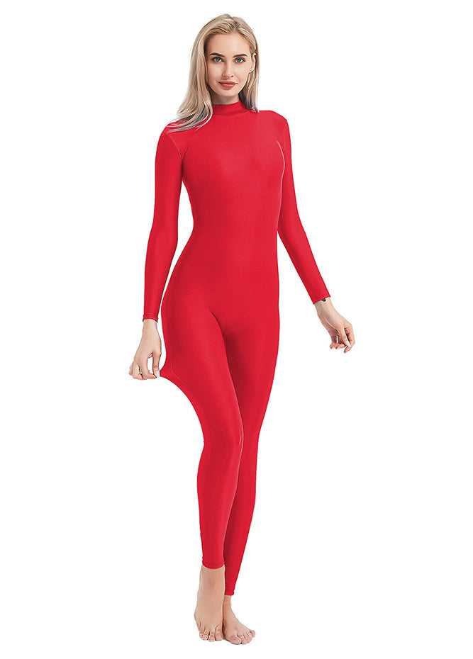 Ladies Red Turtleneck Long Sleeve Unitard