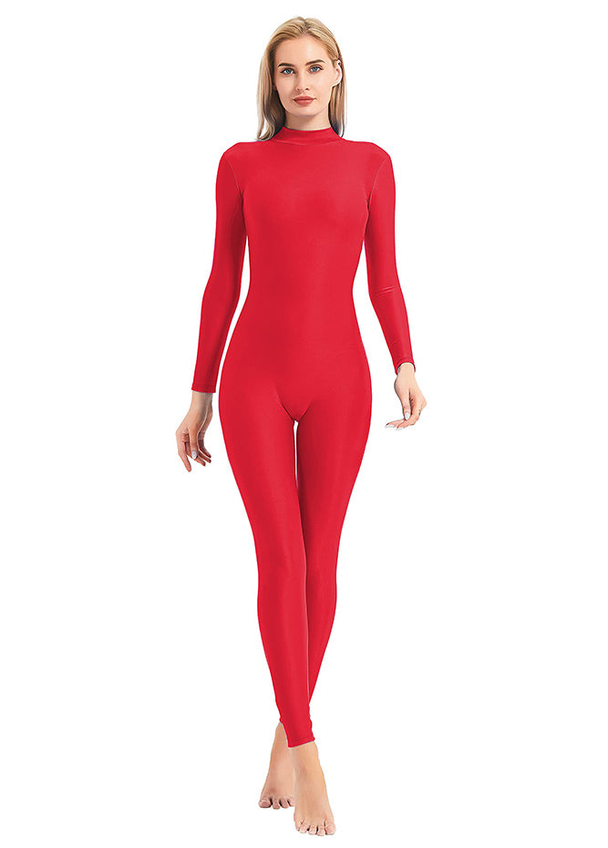 Ladies Red Turtleneck Long Sleeve Unitard