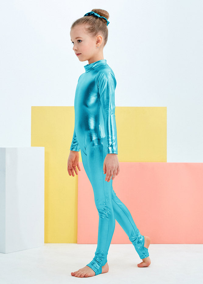 Turquoise girl's metallic unitard