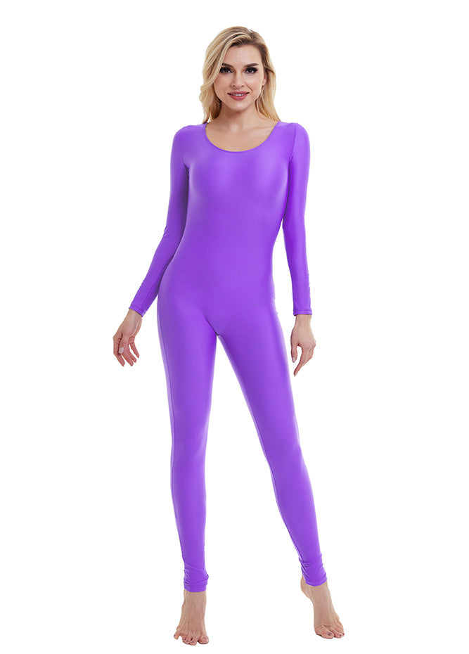 violet long sleeve unitard
