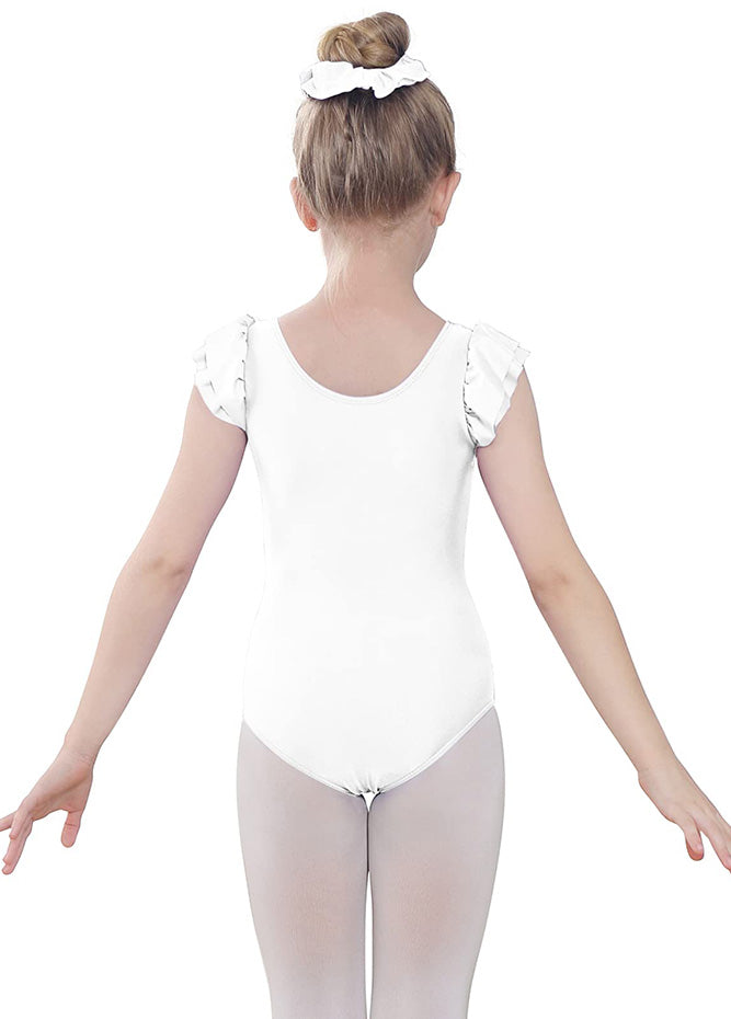 White Ruffle Short Sleeve Leotard