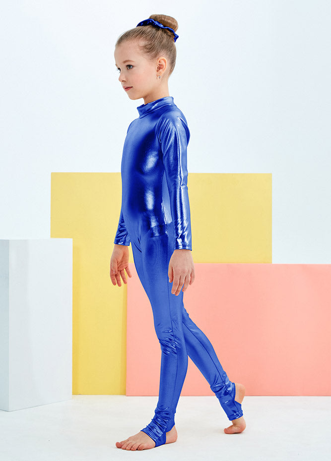 Blue girl's metallic unitard