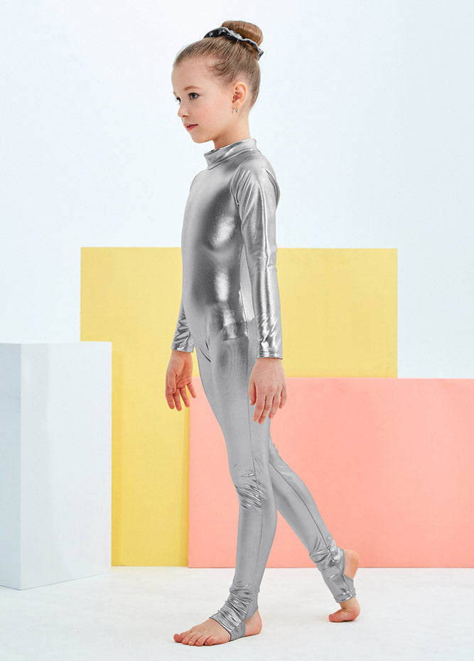 Gray girl's metallic unitard