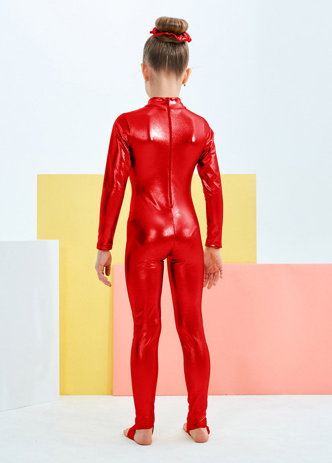 Red girl's metallic unitard
