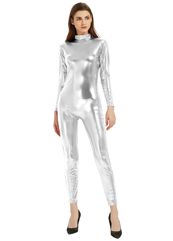 Silver Shiny Metallic Unitard