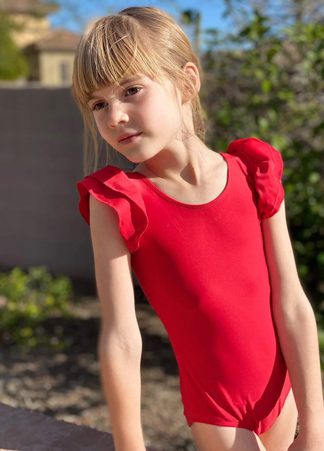 Girls Ruffle Short Sleeve Leotard