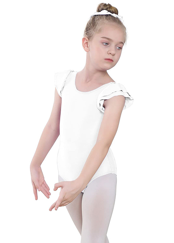 White Ruffle Short Sleeve Leotard