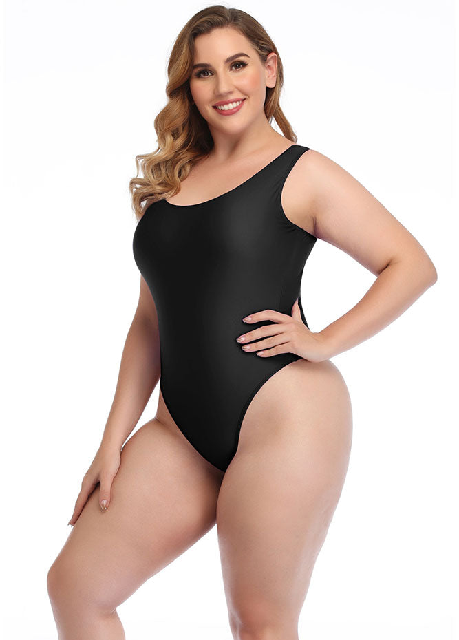 black plus size thong leotard