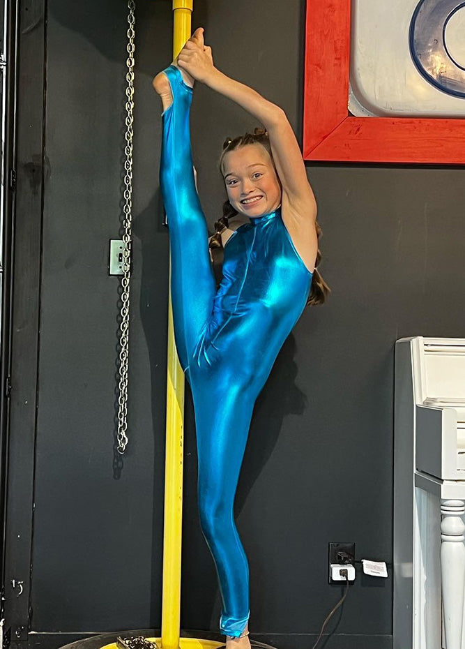 Speerise Girls Shiny Metallic Full Body Stirrup Sleeveless Unitard