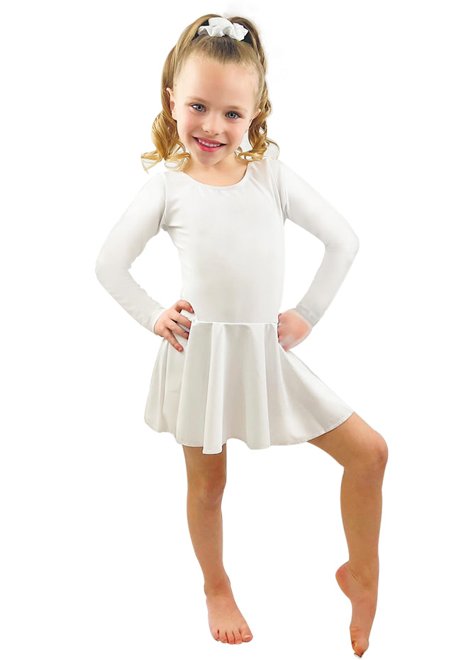 Long Sleeve White Leotard with Skirt Flower Girls