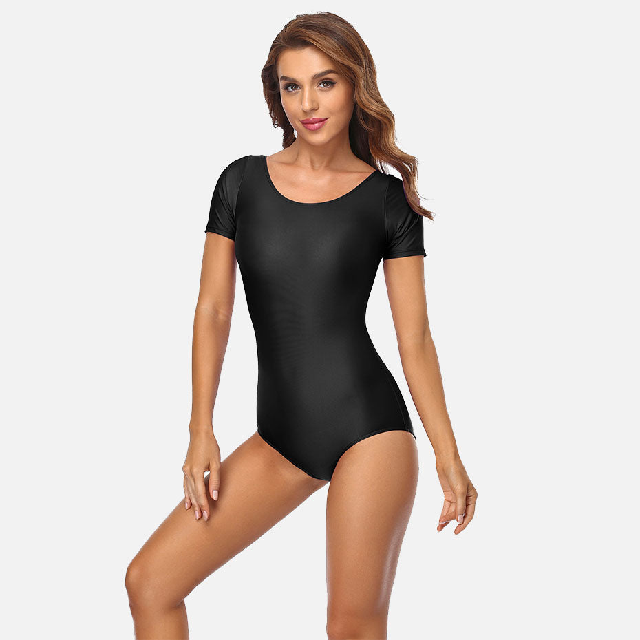 black short sleeve leotard