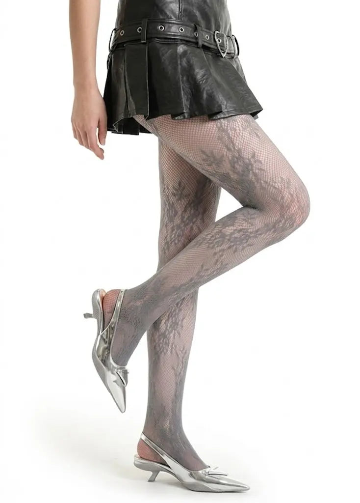 2PCS French Vintage Patterned Lace Tights | Sexy Hollow Out Fishnet Pantyhose