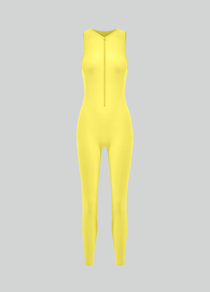 Spandex Sleeveless Zip Up Front Unitard Jumpsuit
