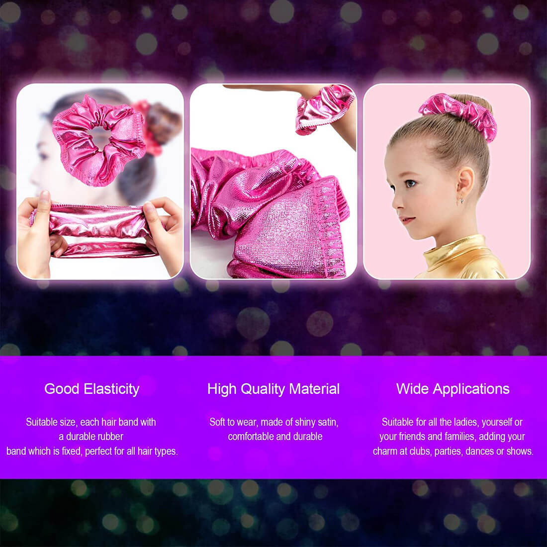 12 Pieces Shiny Metallic Hair Scrunchie Ponytail Holders for Girls