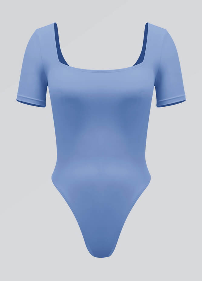 Womens Short Sleeve Square Neck Thong Bodysuit