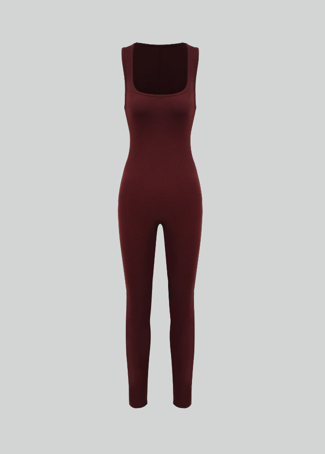 Womens Sleeveless Square Neck Ribbed Jumpsuit