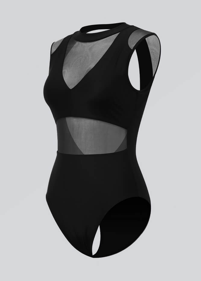Womens Cut-Out Sheer Mesh Bodysuit