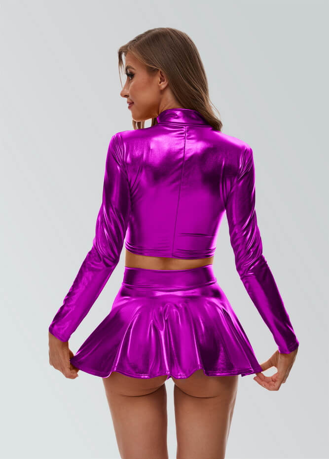 Women Shiny Metallic Crop Top Clubwear