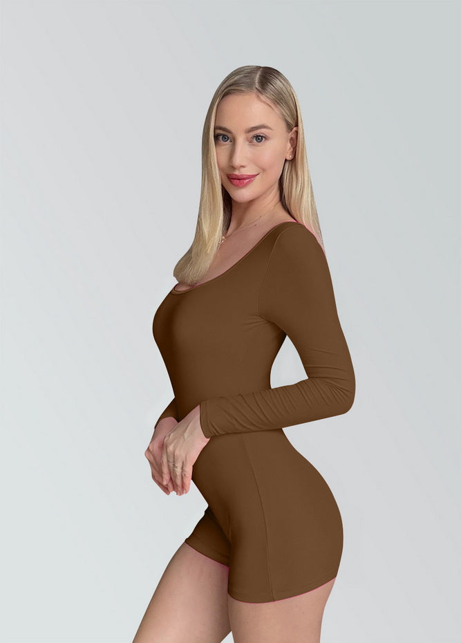 Long Sleeve Spandex Workout Romper Bodysuit
