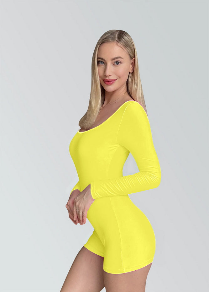 Long Sleeve Spandex Workout Romper Bodysuit
