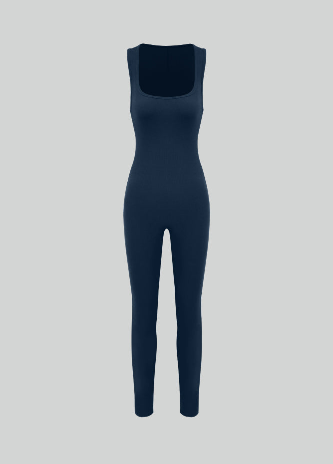 Womens Sleeveless Square Neck Ribbed Jumpsuit