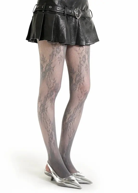 2PCS French Vintage Patterned Lace Tights | Sexy Hollow Out Fishnet Pantyhose