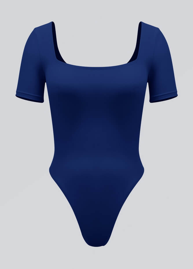 Womens Short Sleeve Square Neck Thong Bodysuit