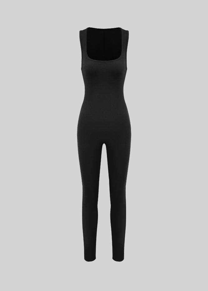 Womens Sleeveless Square Neck Ribbed Jumpsuit