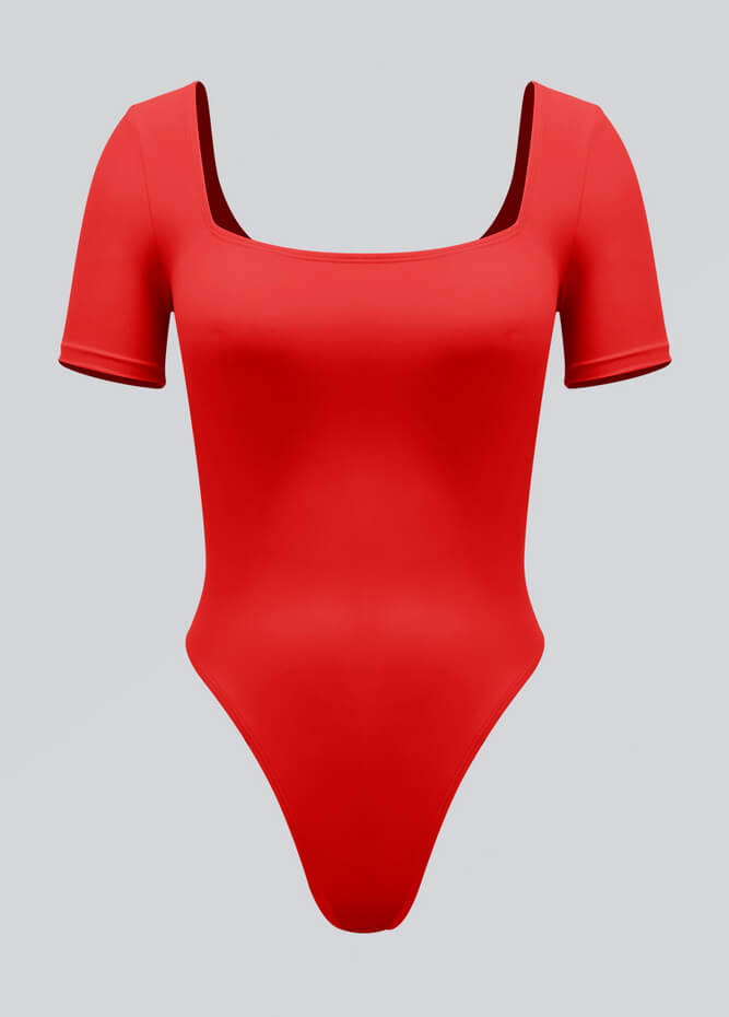 Womens Short Sleeve Square Neck Thong Bodysuit