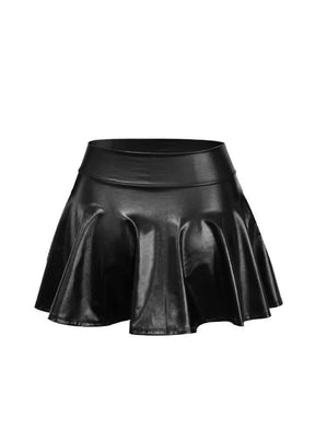 Black Faux Leather Skater Mini Skirt