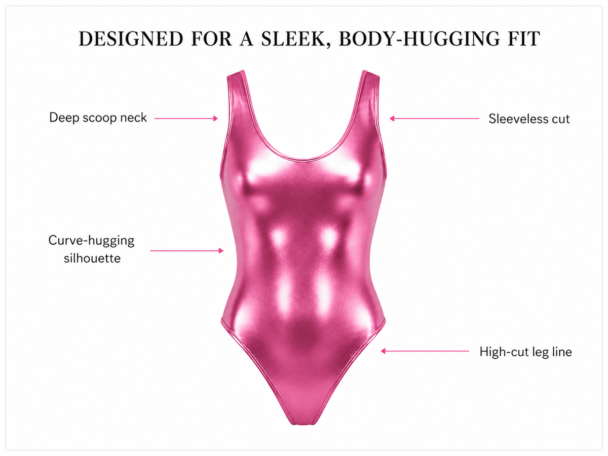 High Cut Thong Shiny Metallic Leotard fit details