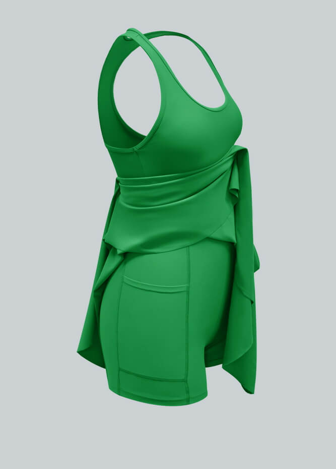2-in-1 Racer Back Active Dress With Built-in Shorts And Pockets