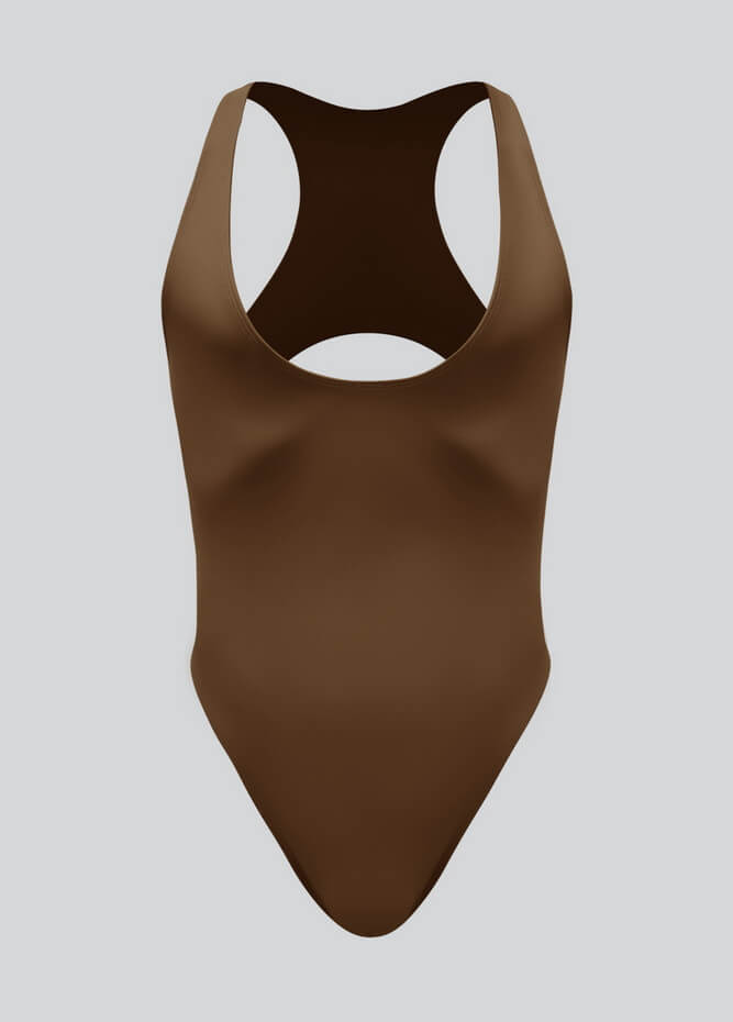 Mens Deep U-Neck Bodysuit With Back Cut-Out