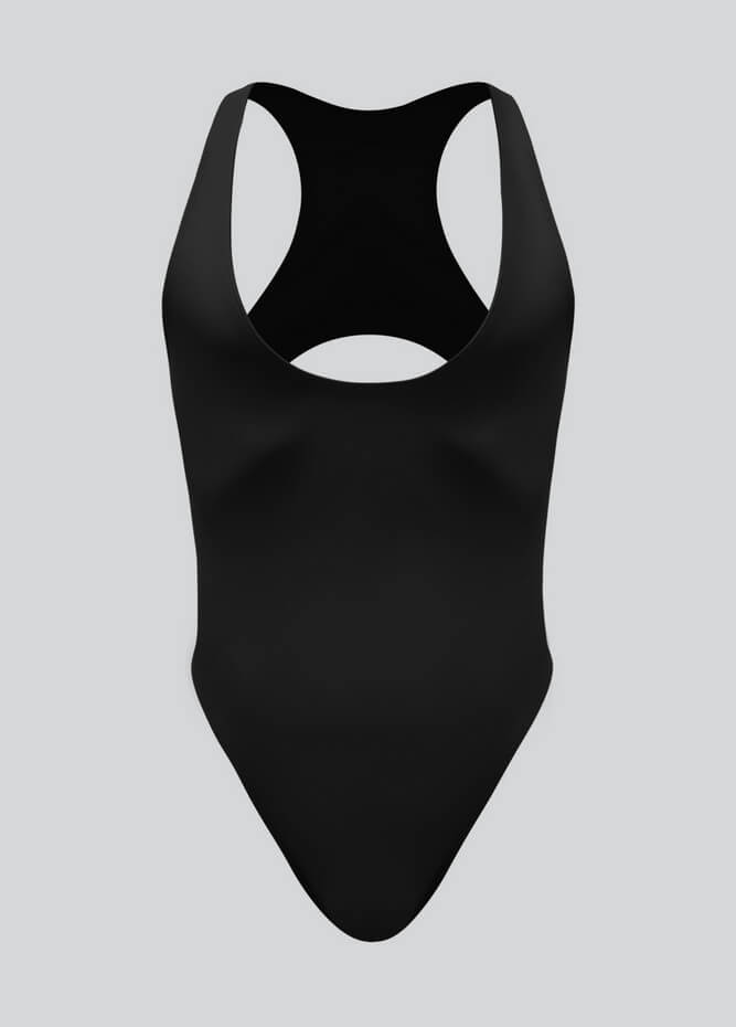 Mens Deep U-Neck Bodysuit With Back Cut-Out