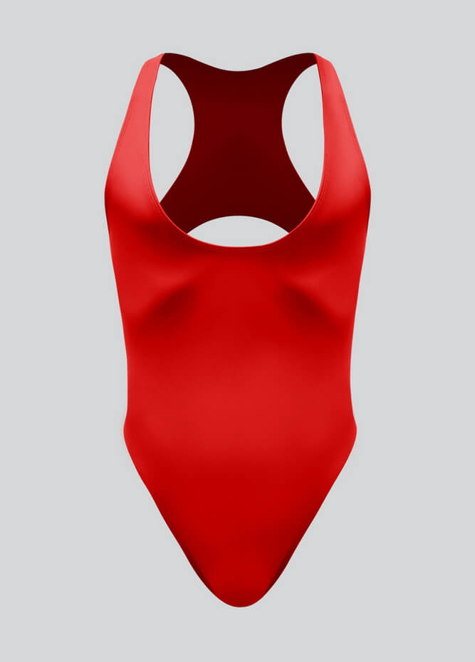 Mens Deep U-Neck Bodysuit With Back Cut-Out