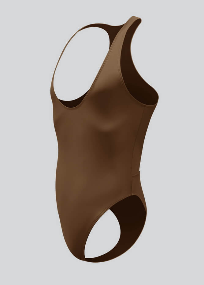 Mens Deep U-Neck Bodysuit With Back Cut-Out