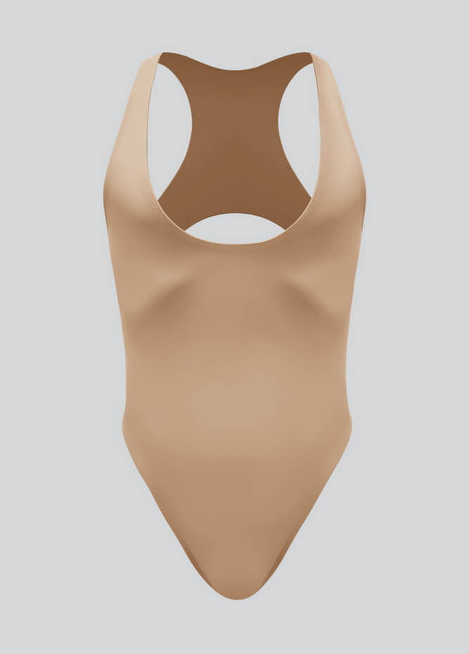 Mens Deep U-Neck Bodysuit With Back Cut-Out