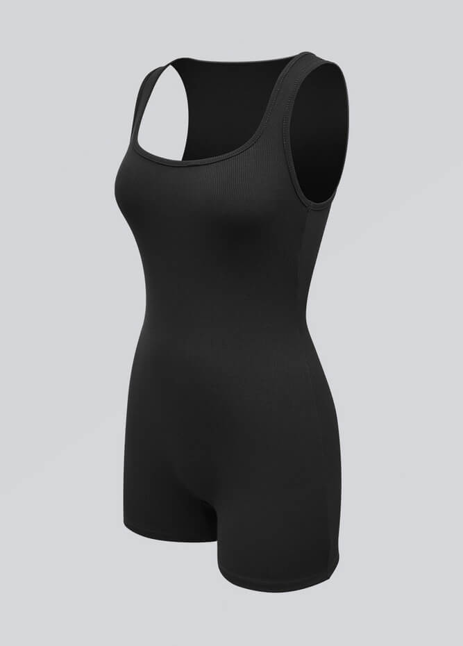 Womens Sleeveless Square Neck Ribbed Romper