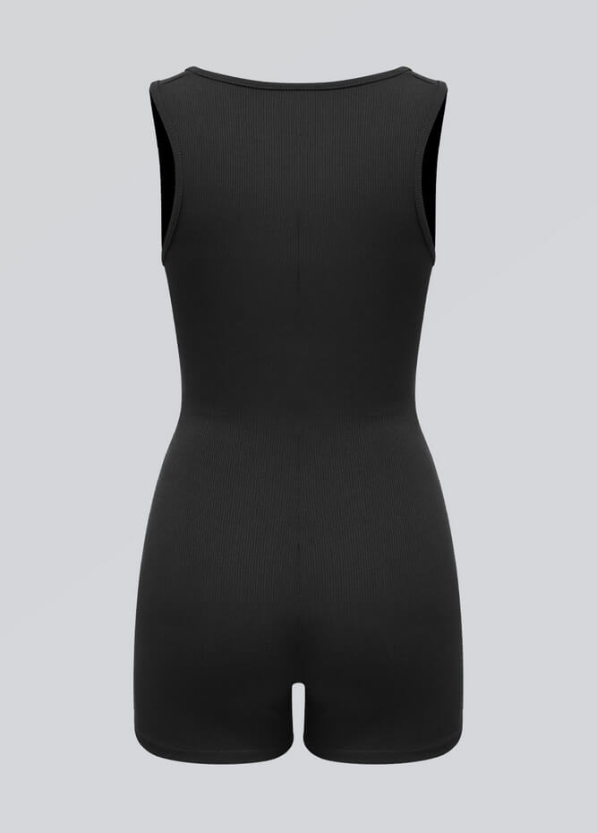 Womens Sleeveless Square Neck Ribbed Romper