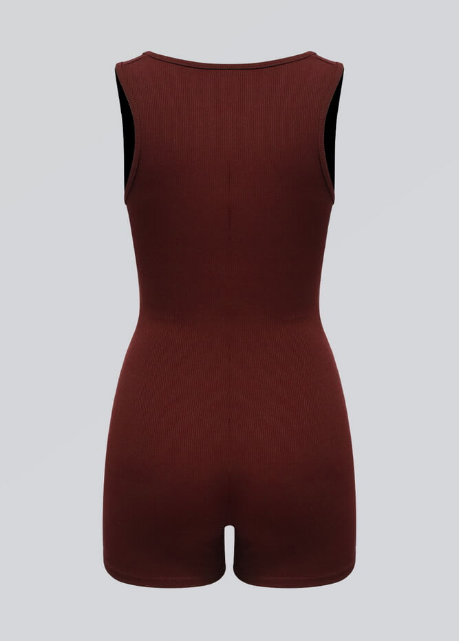 Womens Sleeveless Square Neck Ribbed Romper