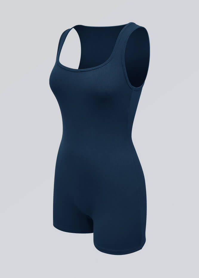 Womens Sleeveless Square Neck Ribbed Romper
