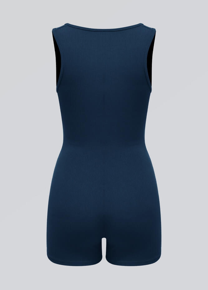 Womens Sleeveless Square Neck Ribbed Romper