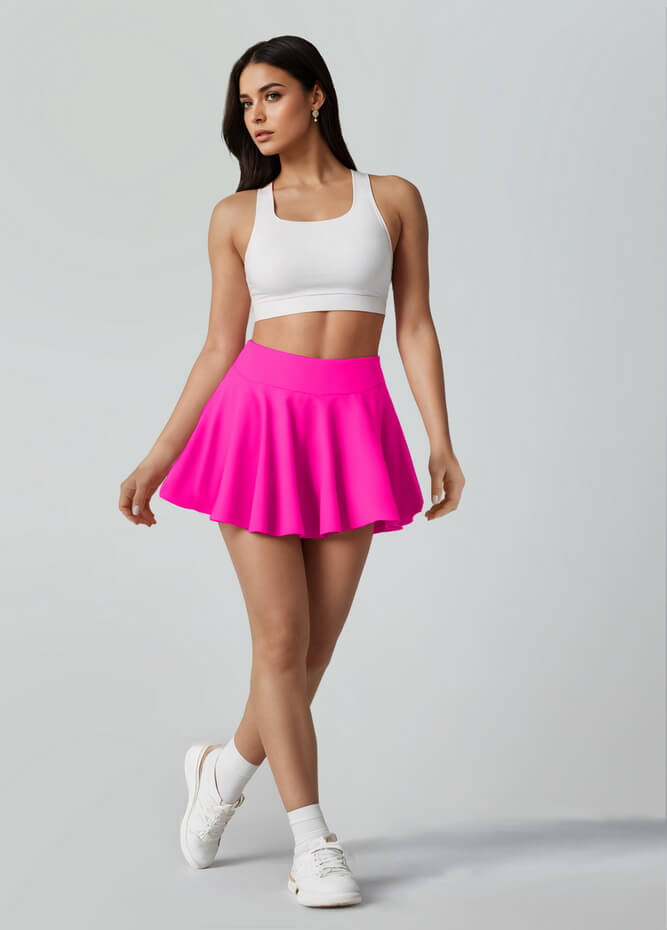 Versatile Stretchy Flared Tennis Skirt Built-in Shorts With Pockets