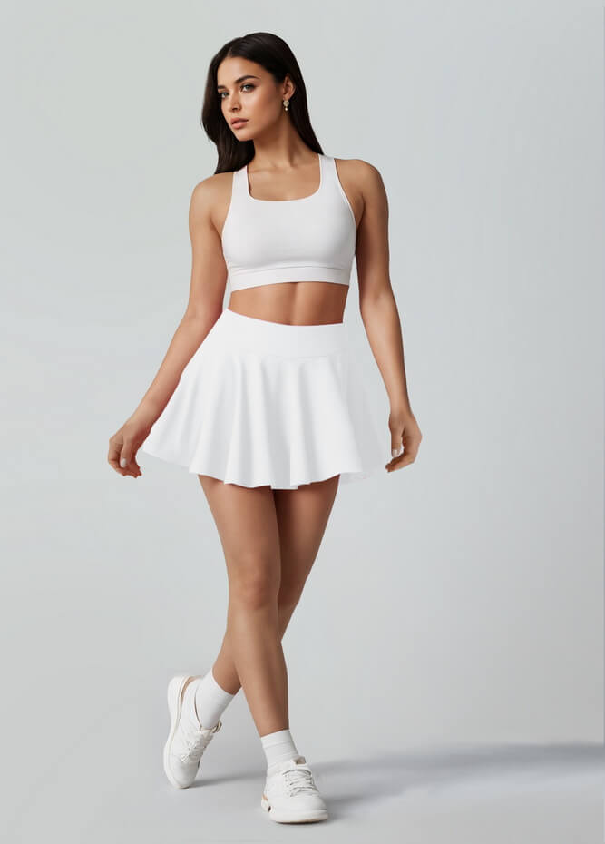Versatile Stretchy Flared Tennis Skirt Built-in Shorts With Pockets