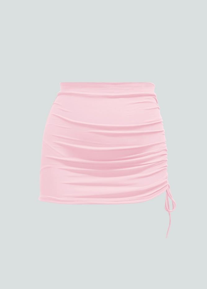 Womens Side Drawstring Ruched Stretchy Short Skirt