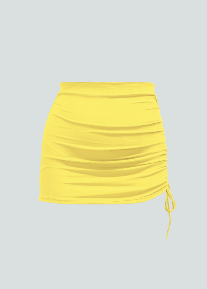 Womens Side Drawstring Ruched Stretchy Short Skirt