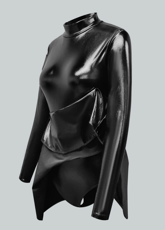 Long Sleeve Turtleneck Shiny Metallic A-Line Flared Dress