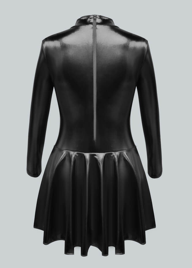Long Sleeve Turtleneck Shiny Metallic A-Line Flared Dress